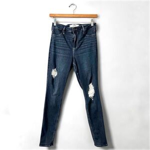 Hollister Curvy High-Rise Dark Blue Distressed Skinny Jeans Leggings 9R